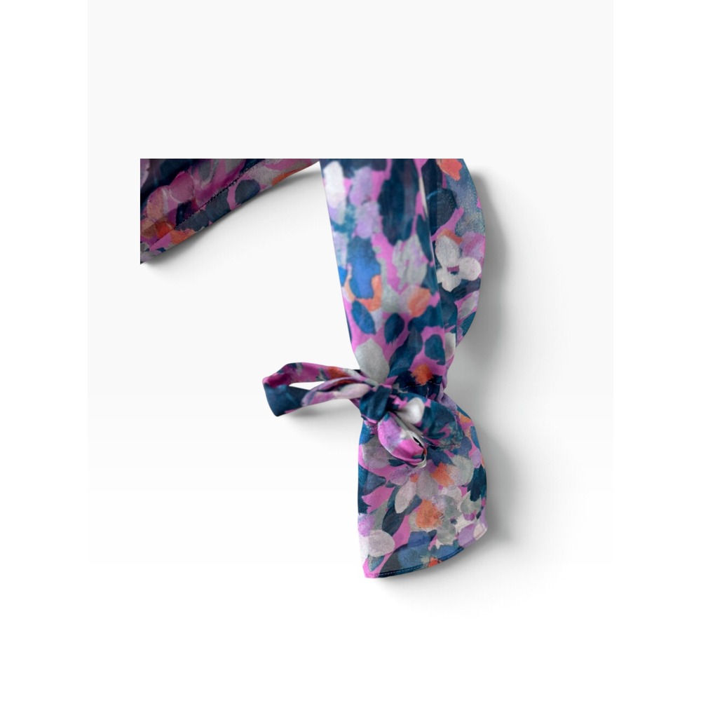 Carlisle Collection 100% Silk Floral Artsy Button Front Blouse Tie Cuffs Size 4 - Picture 8 of 8